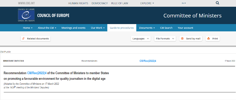 Il Consiglio d’Europa punta sul giornalismo di qualità: nuove linee guida